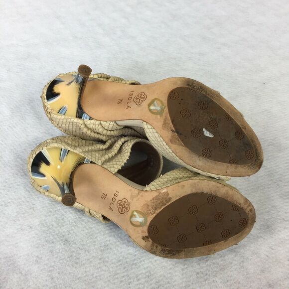 Isola Open Toe High Heels Size 7.5 Womens Cream Ankle Cuff Bootie Snake Textured - Picture 12 of 12